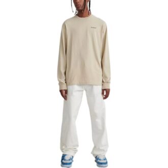 Camiseta Off-White para hombre FW22 de cuello redondo, manga larga, corte holgado y estampado de logotipo, color beige