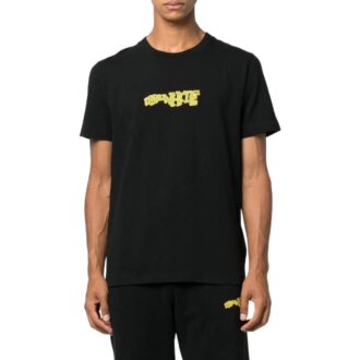 Camiseta Off-White para hombre FW22 de cuello redondo y manga corta, con estampado del logotipo de las flechas, corte ajustado, color negro