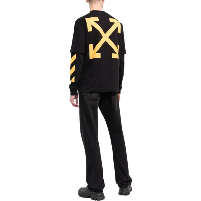 Camiseta Off-White para hombre, temporada primavera-verano 2022, con estampado, cuello redondo y manga larga, color negro