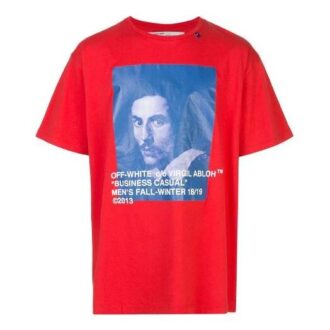 Camiseta roja de manga corta y corte holgado con estampado del logotipo de Bernini para hombre de Off-White