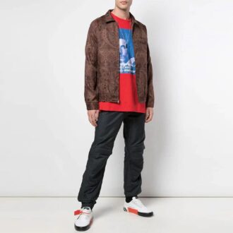 Camiseta roja de manga corta y corte holgado con estampado del logotipo de Bernini para hombre de Off-White