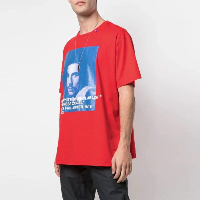 Camiseta roja de manga corta y corte holgado con estampado del logotipo de Bernini para hombre de Off-White