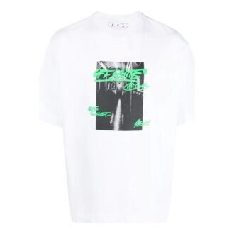 Camiseta blanca de manga corta con cuello redondo y estampado de letras Off-White para hombre FW22