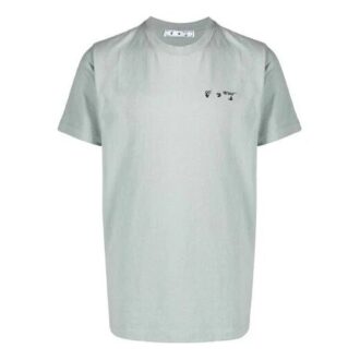 Camiseta verde de manga corta de algodón con logotipo bordado para hombre de Off-White