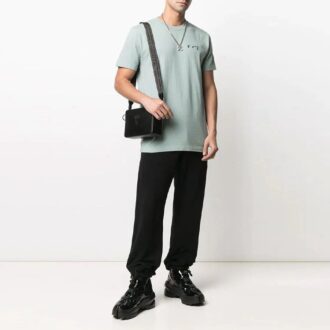 Camiseta verde de manga corta de algodón con logotipo bordado para hombre de Off-White