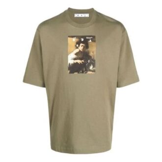 Camiseta verde de manga corta y cuello redondo con estampado de personaje para hombre de Off-White, corte holgado