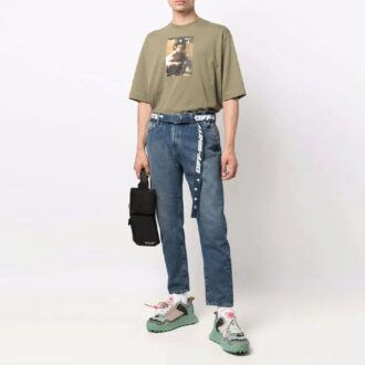 Camiseta verde de manga corta y cuello redondo con estampado de personaje para hombre de Off-White, corte holgado