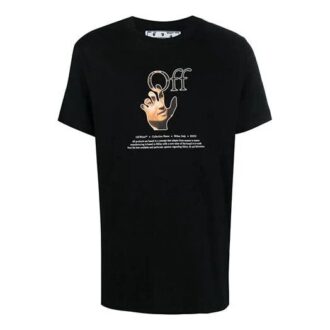 FW21 Camiseta de pantalones cortos con cuello redondo y estampado de logotipo divertido, versión estándar, color negro