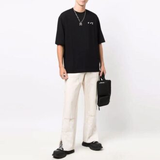 FW21 Camiseta de Pantalones Cortos con cuello redondo y estampado de logotipo, versión estándar, color negro