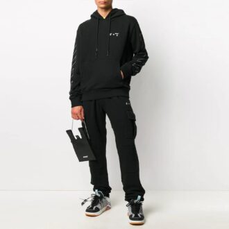 Pantalones deportivos cargo de hombre Off-White con cintura elástica y logo, corte ajustado, color negro