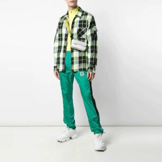 Pantalones deportivos casuales de estilo athleisure con rayas laterales para hombre Off-White SS21, corte ajustado, color verde