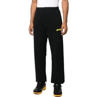 Pantalones deportivos casuales Off-White para hombre con estampado de rayas y logotipo, versión joggers, color negro