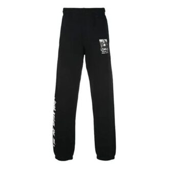 Pantalones deportivos con estampado de letras y patrón de la Mona Lisa, negro