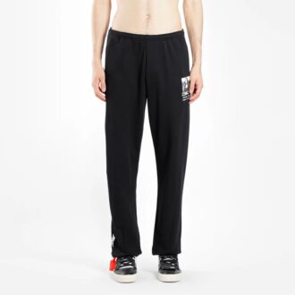 Pantalones deportivos con estampado de letras y patrón de la Mona Lisa, negro