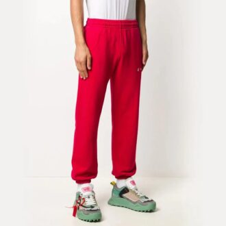 Pantalones deportivos con logotipo bordado y pies enredados, color rojo