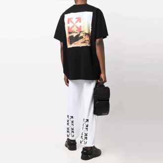 Pantalones deportivos/pantalones/joggers de hombre Off-White FW21 con estampado de Arrows, color liso, corte holgado, blancos