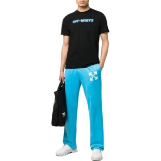 Pantalones deportivos rectos de hombre Off-White SS22 de color liso con estampado de logotipo/Pantalones/Joggers Otoño, corte ajustado, azul