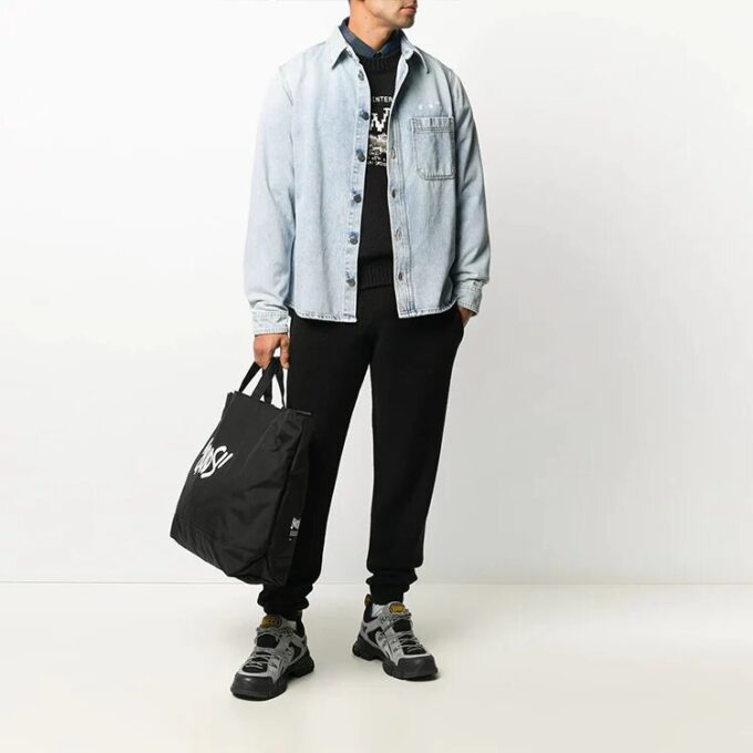 Pantalones largos casuales de color liso con cintura elástica para hombre de Off-White, color negro