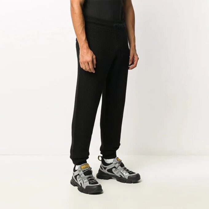 Pantalones largos casuales de color liso con cintura elástica para hombre de Off-White, color negro