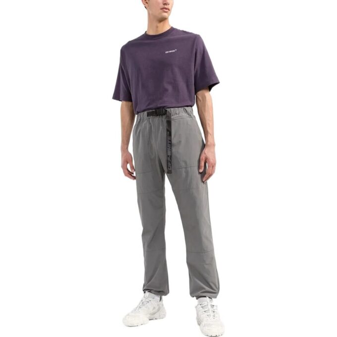 Pantalones largos casuales de color liso con cinturón Off-White para hombre FW22, color gris
