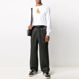 Pantalones largos casuales de color liso para hombre Off-White, corte holgado, color gris