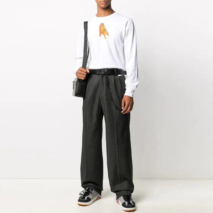 Pantalones largos casuales de color liso para hombre Off-White, corte holgado, color gris