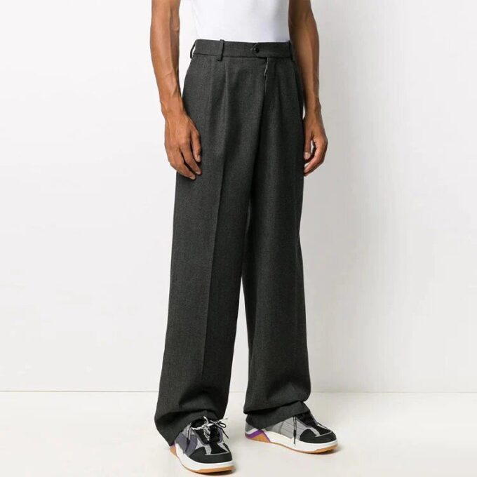 Pantalones largos casuales de color liso para hombre Off-White, corte holgado, color gris