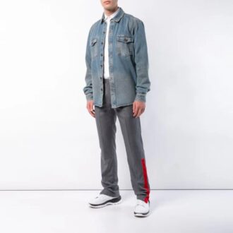 Pantalones largos casuales de hombre Off-White con diseño de rayas, corte ajustado, color gris