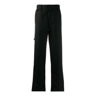 Pantalones largos casuales de hombre Off-White, de corte recto, color liso y múltiples bolsillos, color negro