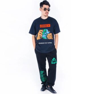 Pantalones largos con estampado de flecha bordada, corte holgado, negros