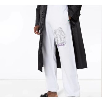 Pantalones largos deportivos con estampado de logotipo, color blanco