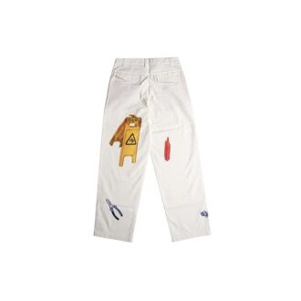 Pantalones largos rectos con estampado, corte holgado, blancos