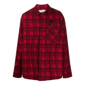 SS20 Camisa de cuadros para hombre con diseño de flechas en la espalda, rojo y negro