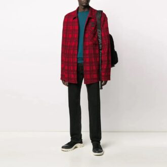 SS20 Camisa de cuadros para hombre con diseño de flechas en la espalda, rojo y negro