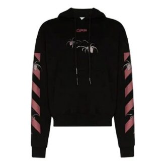 SS20 Sudadera con capucha de felpa con estampado de flecha de araña para hombre, color negro