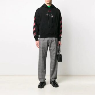 SS20 Sudadera con capucha de felpa con estampado de flecha de araña para hombre, color negro