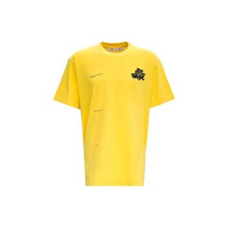 SS21 Camiseta casual de pantalones cortos con cuello redondo y estampado de logotipo, corte holgado, color amarillo