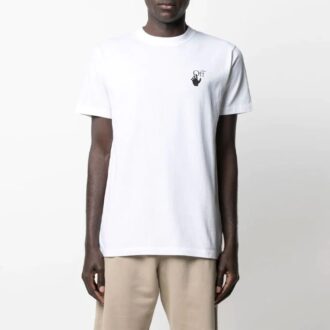 SS21 Camiseta de manga corta con diseño de flechas, corte holgado, color blanco