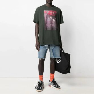SS21 Camiseta de manga corta con estampado de flecha, corte holgado, color negro