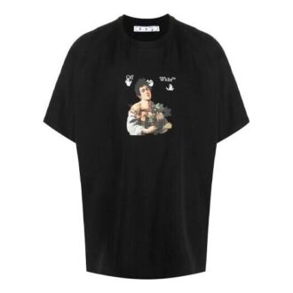 SS21 Camiseta de manga corta holgada con estampado de dibujos animados, color negro