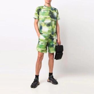 SS21 Camiseta de manga corta holgada con estampado de letras y efecto tie-dye, verde