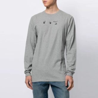 SS21 Camiseta de manga larga con cuello redondo y estampado de logotipo de flechas, versión estándar, gris