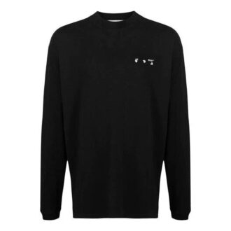 SS21 Camiseta de manga larga con cuello redondo y logo, corte holgado, color negro