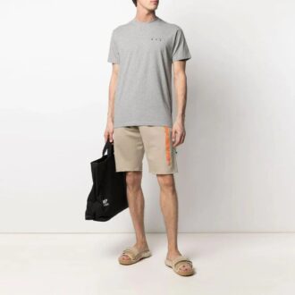 SS21 Camiseta de pantalones cortos con cuello redondo y estampado de logotipo, versión estándar, gris