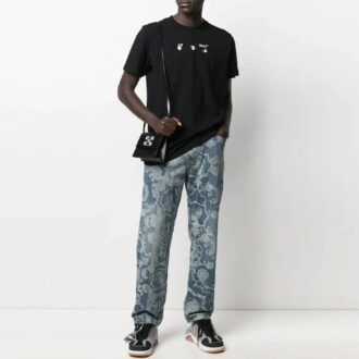 SS21 Camiseta de pantalones cortos con cuello redondo y estampado del logotipo en la espalda, versión estándar, negro
