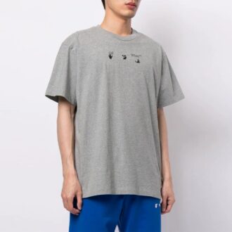 SS21 con estampado de logotipo, cuello redondo, pantalones cortos y corte holgado, gris