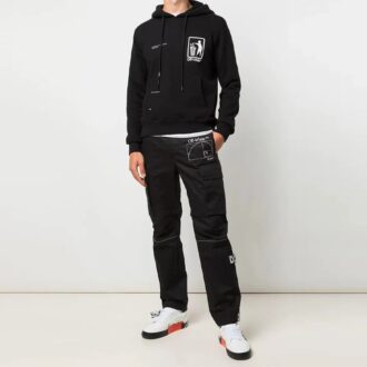 SS21 Estampado con capucha, manga larga, corte holgado, negro