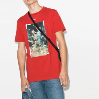SS21 Estampado Cuello redondo Pantalones Cortos Manga corta Corte holgado Rojo