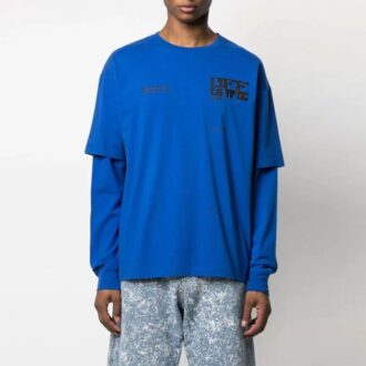 SS21 Estampado de logotipo, manga larga, versión estándar, azul