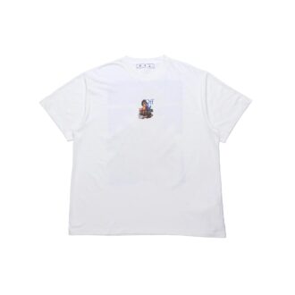 SS21 Jersey de cuello redondo con estampado, pantalones cortos y corte holgado, blanco